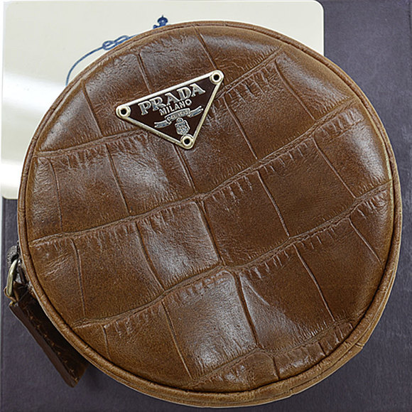 Prada Brown Crocodile Triangle Leather Pouch Case - Picture 1 of 3
